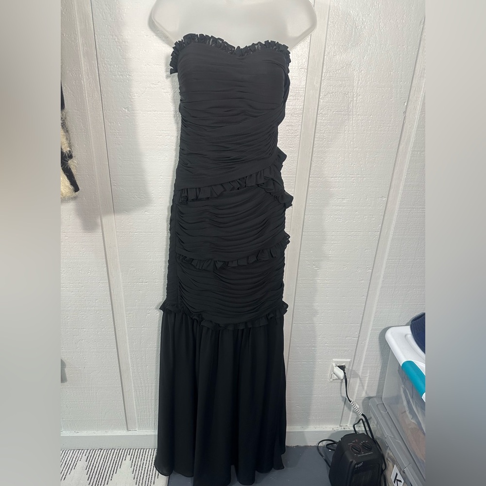 JJ's House Black Strapless Ruched Chiffon Maxi Dress No Size EUC